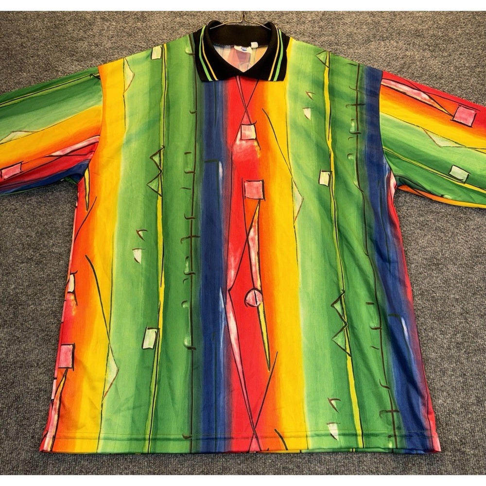 High 5 Sportswear Multicolor Graphic Shirt Men's Size Large Padded Elbows USA